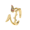 Individuality creative jewelry 18k gold plated feather wings open ring adjustable fashion ring accessories women